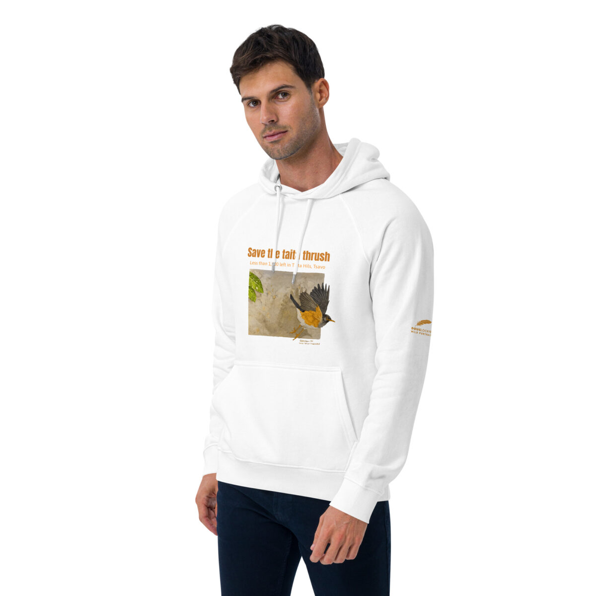 Unisex eco raglan hoodie, Save the Taita thrush - Image 34