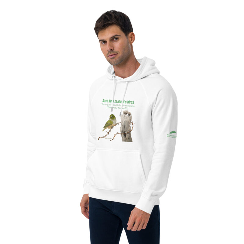 Unisex eco raglan hoodie, save New Zealand's birds (waxeye) - Image 55