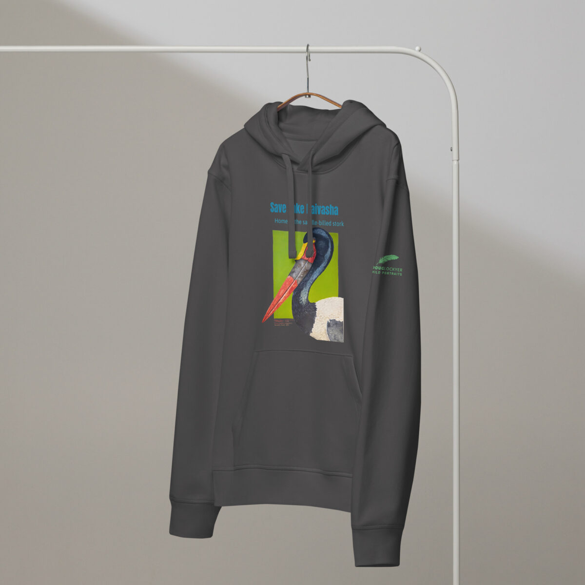 Unisex organic mid-weight hoodie, save Lake Naivasha (saddle-billed stork) - Image 8