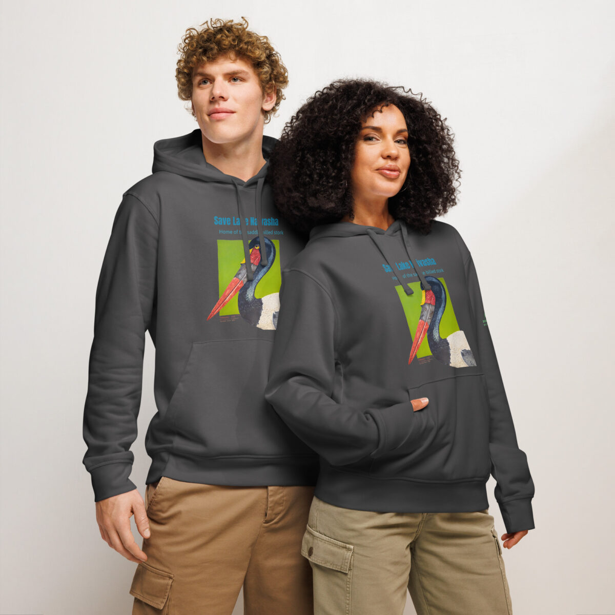 Unisex organic mid-weight hoodie, save Lake Naivasha (saddle-billed stork) - Image 22