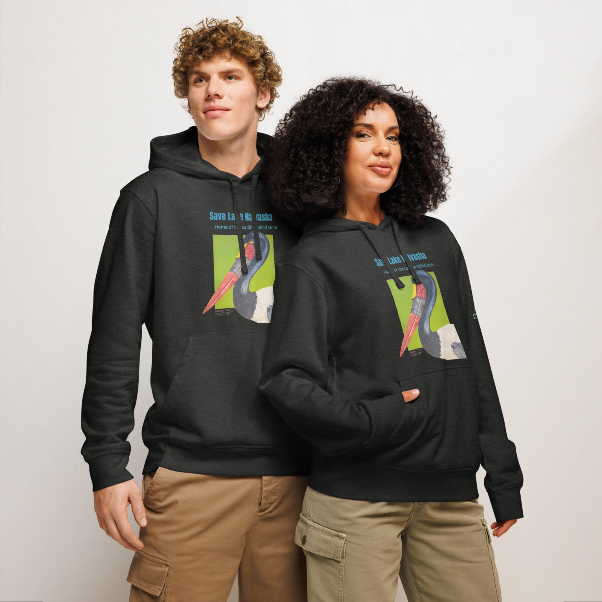 Unisex organic mid-weight hoodie, save Lake Naivasha (saddle-billed stork) - Image 21
