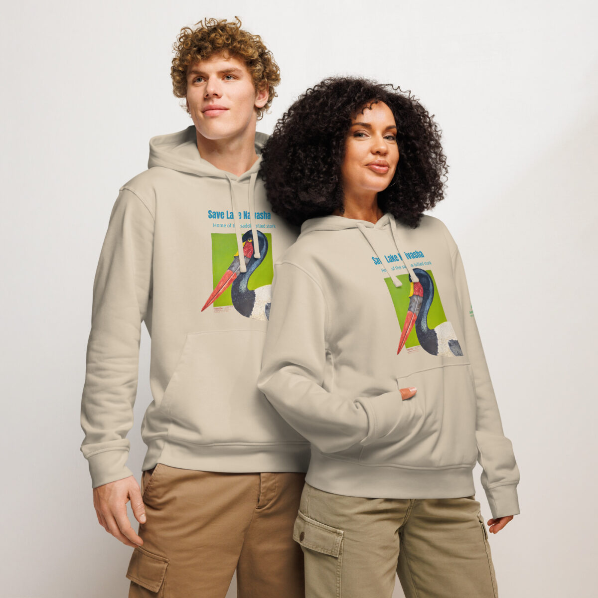 Unisex organic mid-weight hoodie, save Lake Naivasha (saddle-billed stork) - Image 23