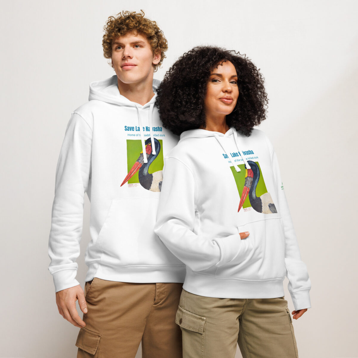 Unisex organic mid-weight hoodie, save Lake Naivasha (saddle-billed stork) - Image 24