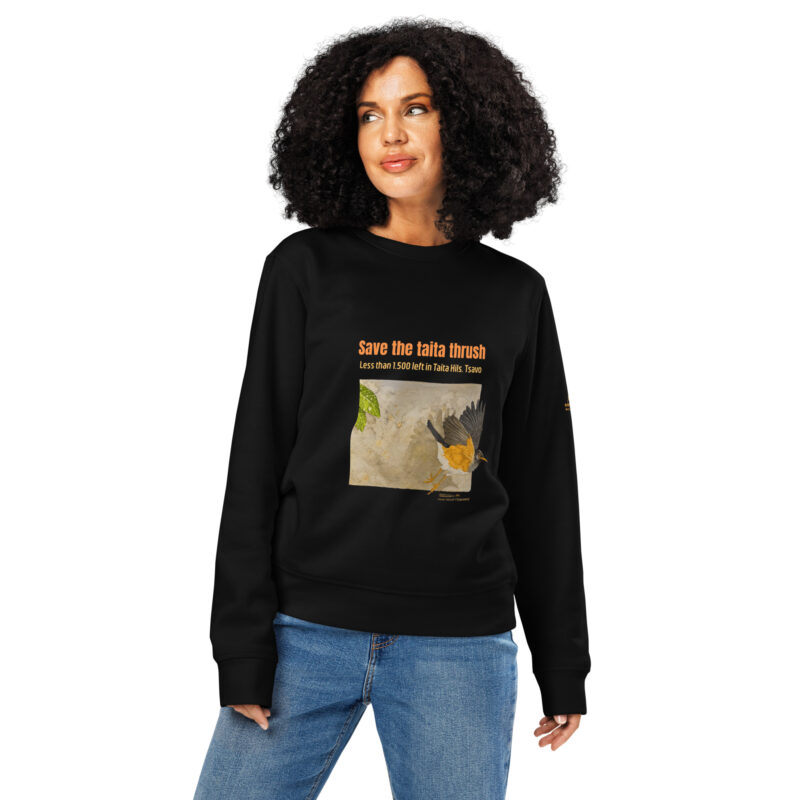 Unisex organic mid-weight sweatshirt, save the Taita thrush