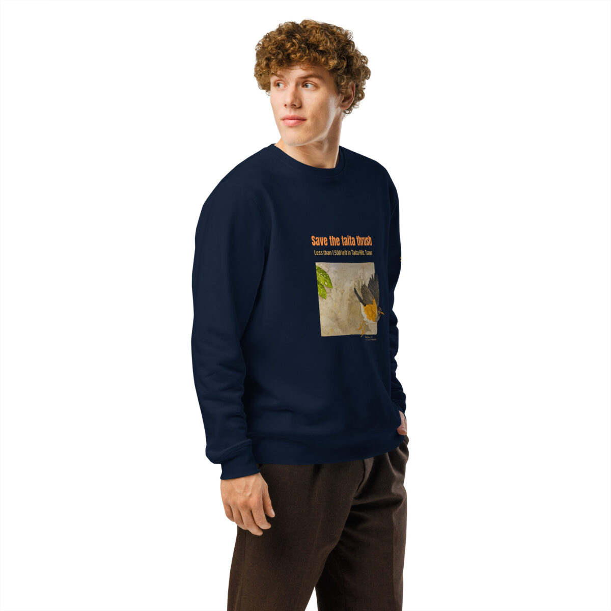 Unisex organic mid-weight sweatshirt, save the Taita thrush - Image 8
