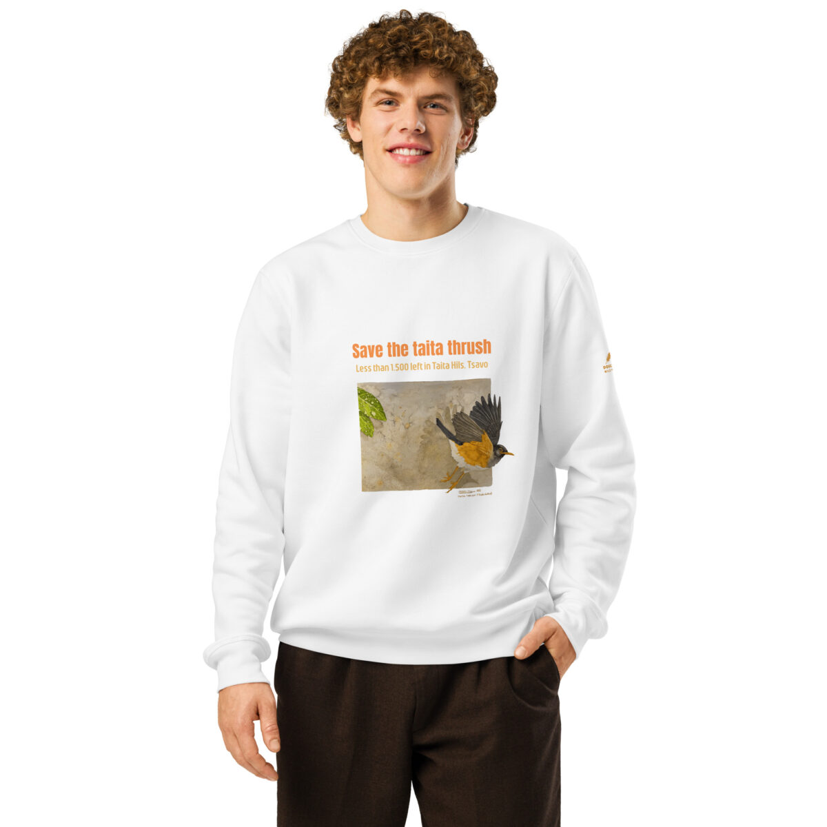 Unisex organic mid-weight sweatshirt, save the Taita thrush - Image 12