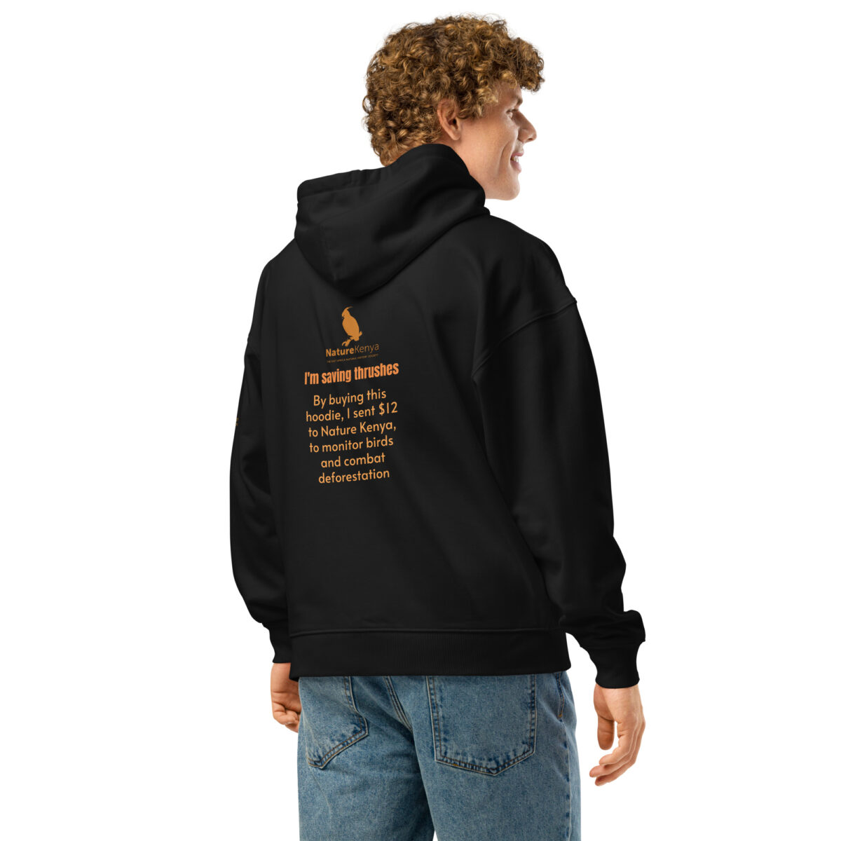 Unisex organic relaxed hoodie 2, save the Taita thrush - Image 3