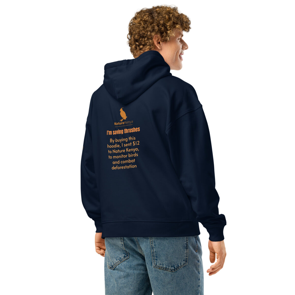 Unisex organic relaxed hoodie 2, save the Taita thrush - Image 6