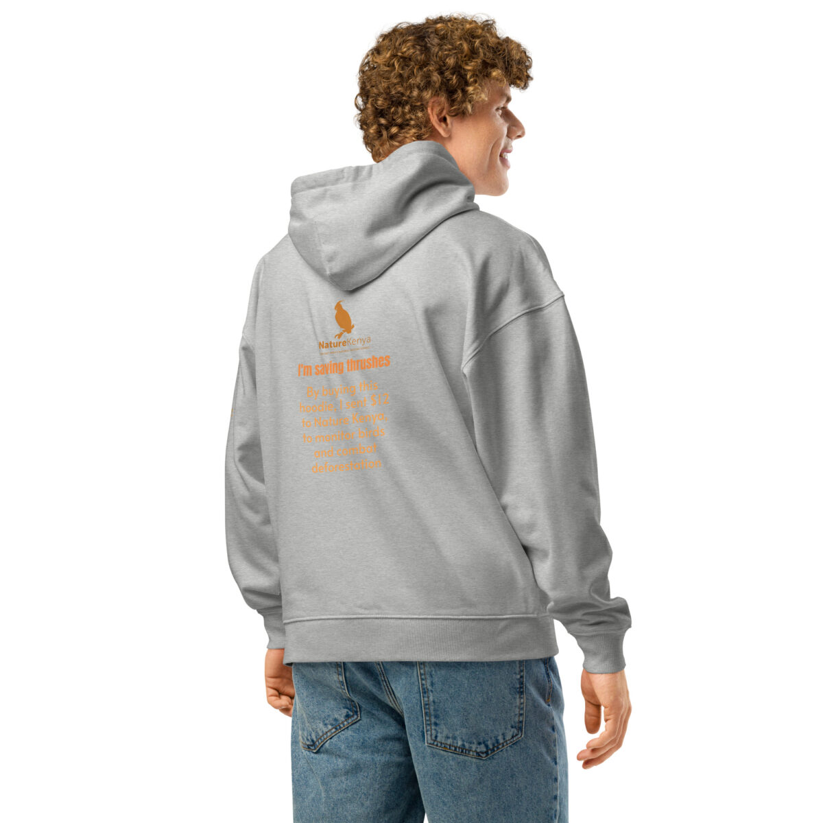 Unisex organic relaxed hoodie 2, save the Taita thrush - Image 9