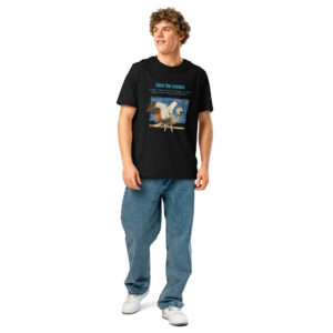 Unisex organic ribbed neck t-shirt, save the cranes