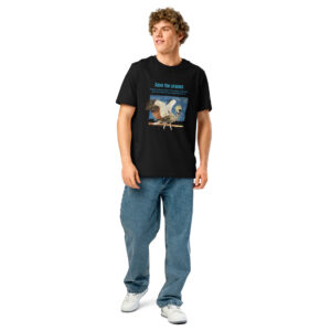 Unisex organic ribbed neck t-shirt, Save the cranes