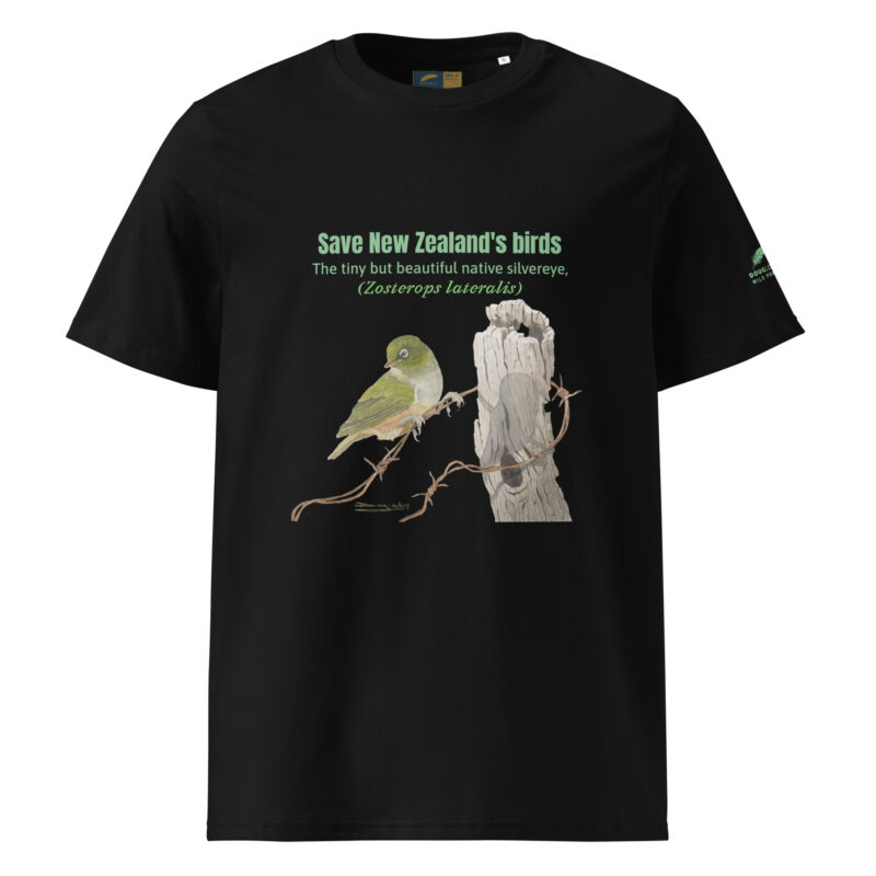 Unisex organic ribbed neck t-shirt, save New Zealand's birds (waxeye) - Image 3