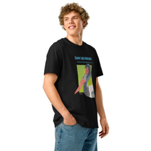 Unisex organic ribbed neck t-shirt, save Lake Naivasha (saddle-billed stork)