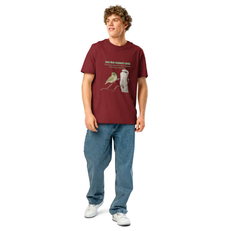 Unisex organic ribbed neck t-shirt, save New Zealand's birds (waxeye) - Image 38