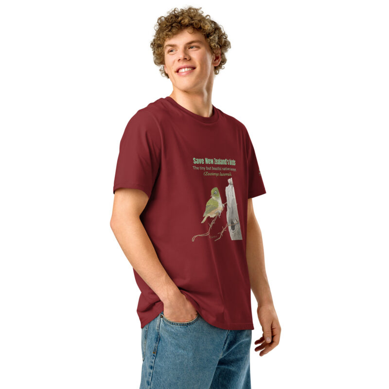 Unisex organic ribbed neck t-shirt, save New Zealand's birds (waxeye) - Image 37