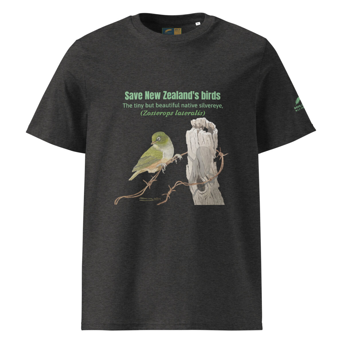 Unisex organic ribbed neck t-shirt, save New Zealand's birds (waxeye) - Image 8