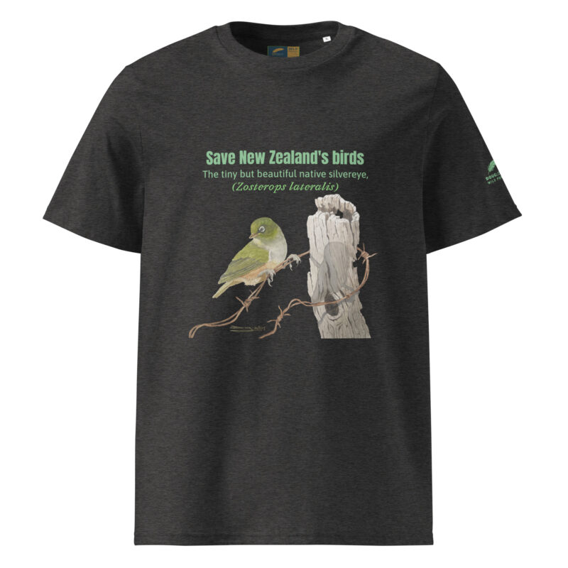 Unisex organic ribbed neck t-shirt, save New Zealand's birds (waxeye) - Image 8