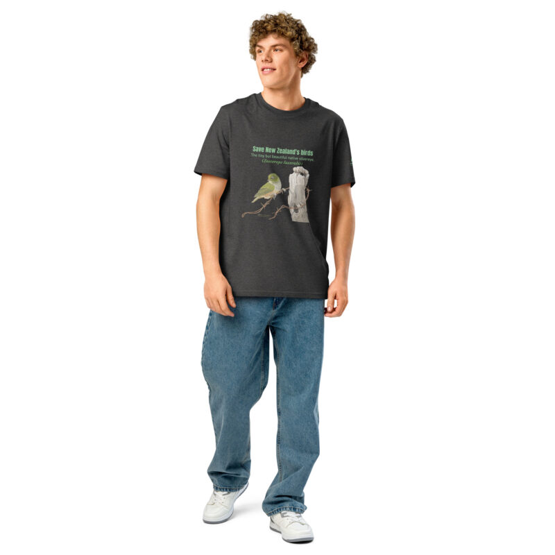 Unisex organic ribbed neck t-shirt, save New Zealand's birds (waxeye) - Image 35