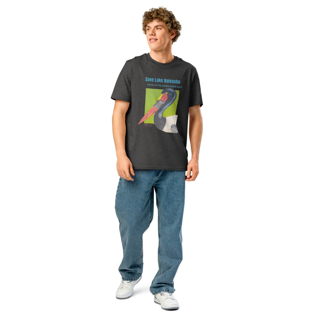 Unisex organic ribbed neck t-shirt, save Lake Naivasha (saddle-billed stork) - Image 29