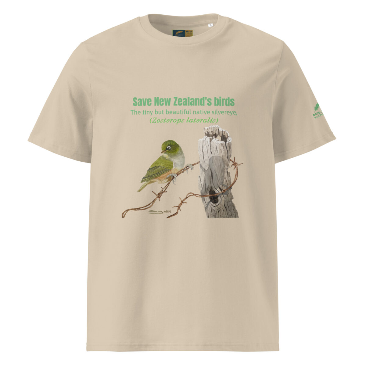 Unisex organic ribbed neck t-shirt, save New Zealand's birds (waxeye) - Image 24