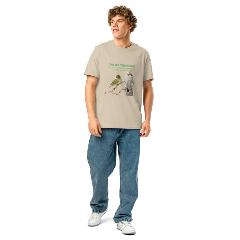Unisex organic ribbed neck t-shirt, save New Zealand's birds (waxeye) - Image 50