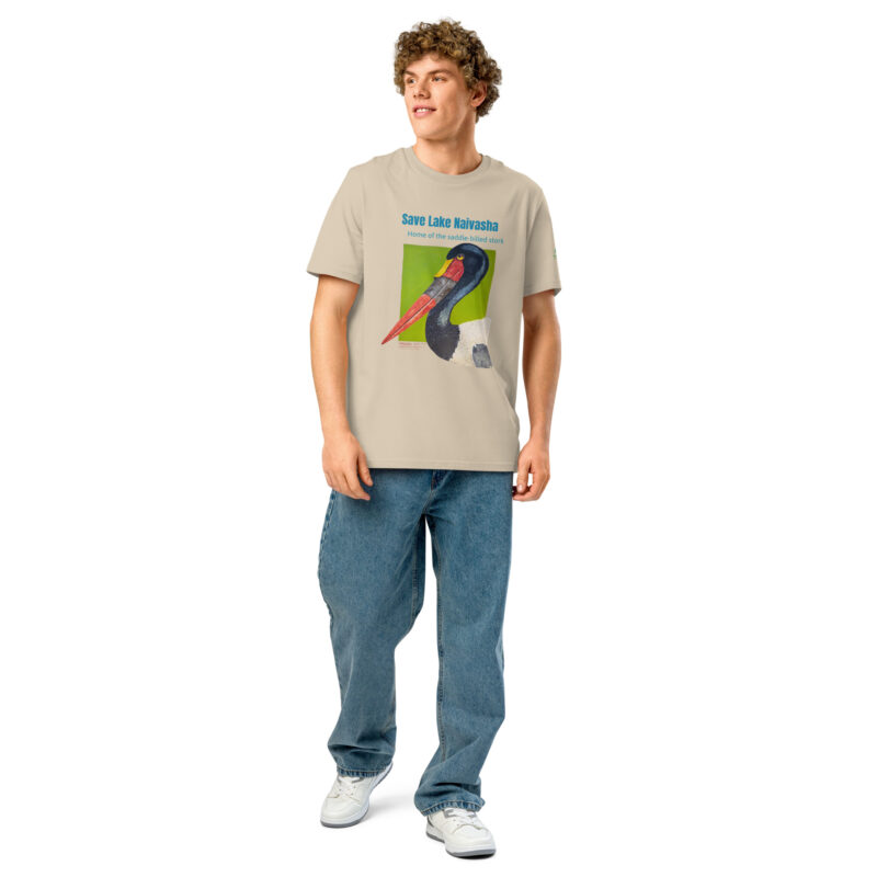 Unisex organic ribbed neck t-shirt, save Lake Naivasha (saddle-billed stork) - Image 41
