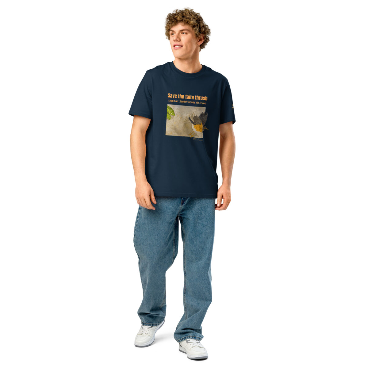 Unisex organic ribbed neck t-shirt, save the Taita thrush - Image 5