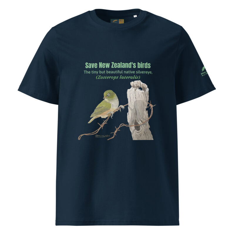 Unisex organic ribbed neck t-shirt, save New Zealand's birds (waxeye) - Image 6