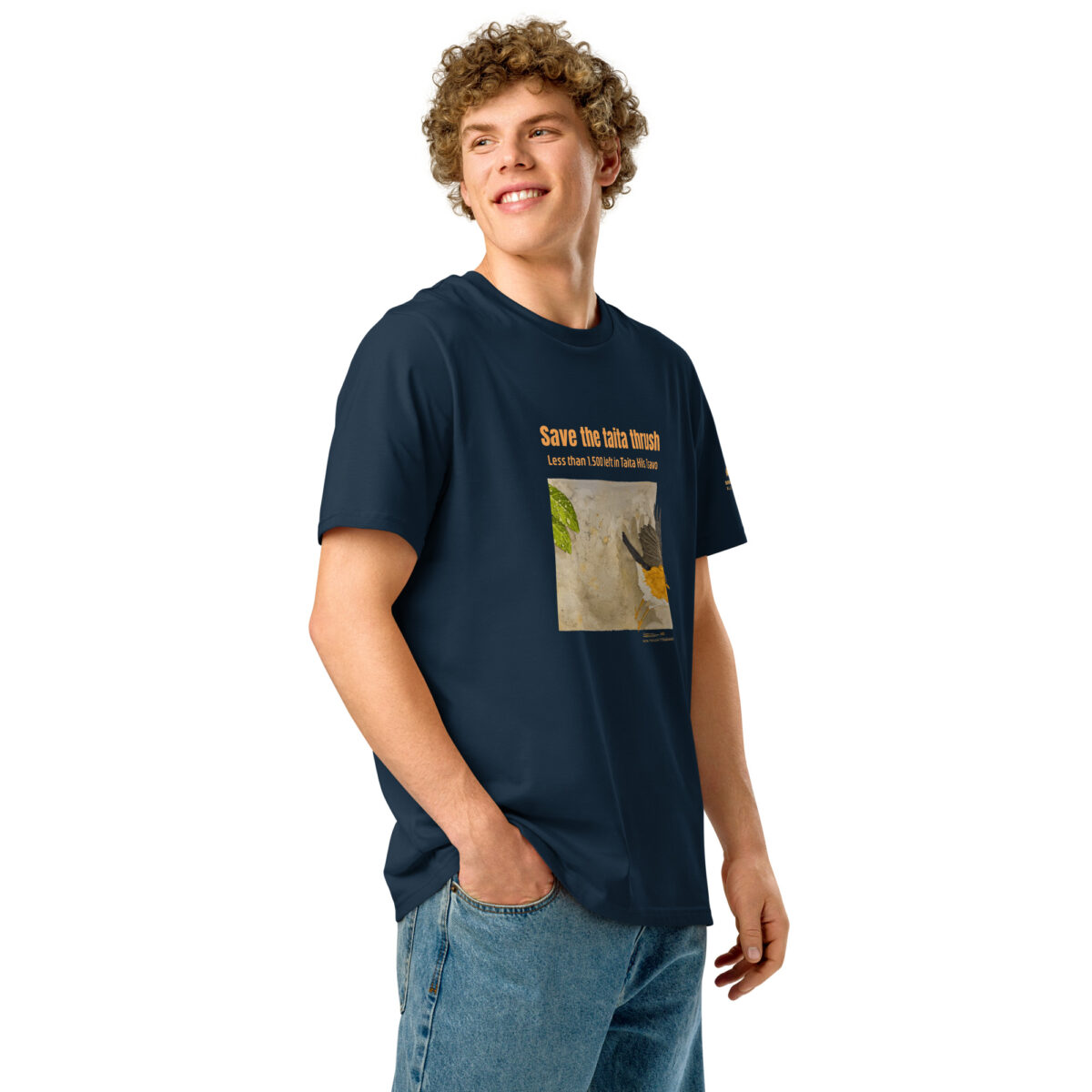 Unisex organic ribbed neck t-shirt, save the Taita thrush - Image 4