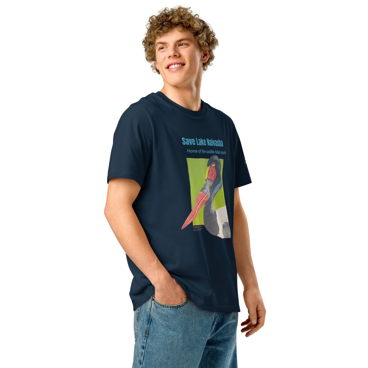 Unisex organic ribbed neck t-shirt, save Lake Naivasha (saddle-billed stork) - Image 25