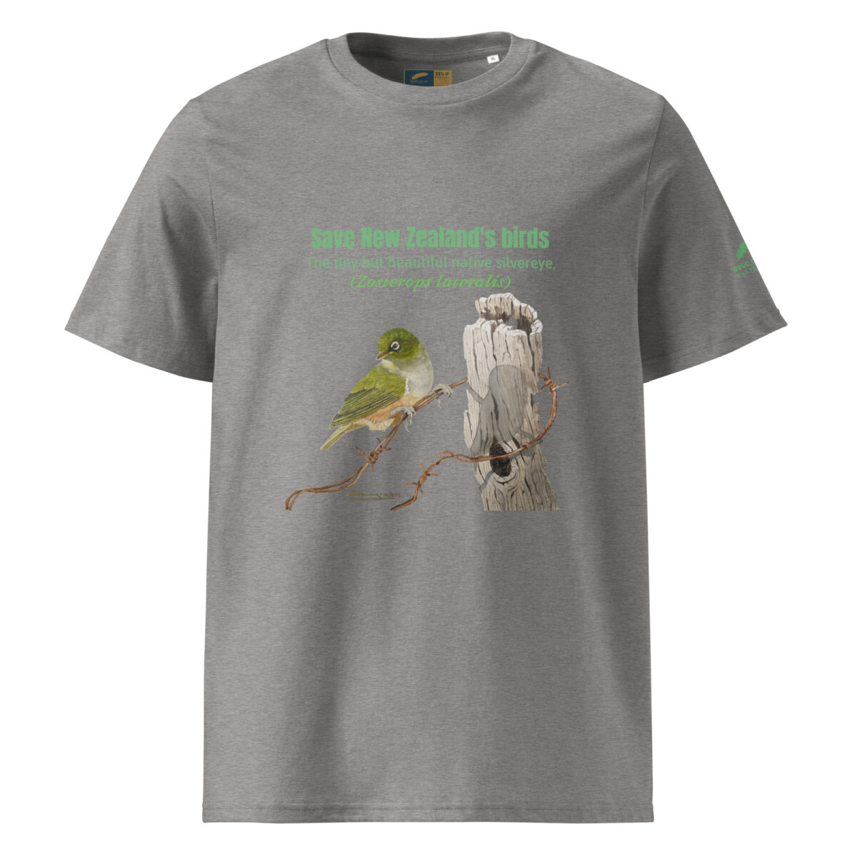 Unisex organic ribbed neck t-shirt, save New Zealand's birds (waxeye) - Image 21