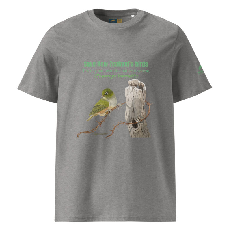 Unisex organic ribbed neck t-shirt, save New Zealand's birds (waxeye) - Image 21