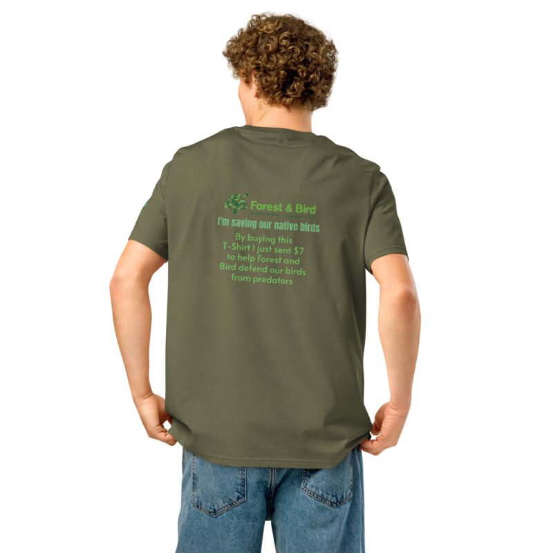 Unisex organic ribbed neck t-shirt, save New Zealand's birds (waxeye) - Image 45
