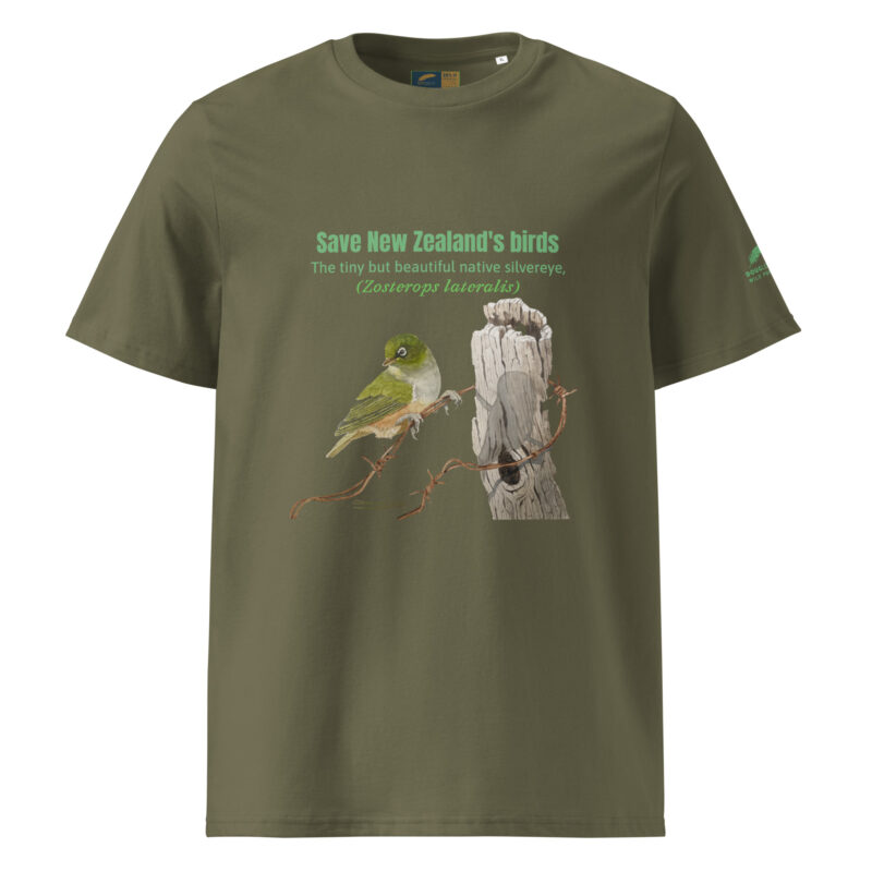 Unisex organic ribbed neck t-shirt, save New Zealand's birds (waxeye) - Image 17