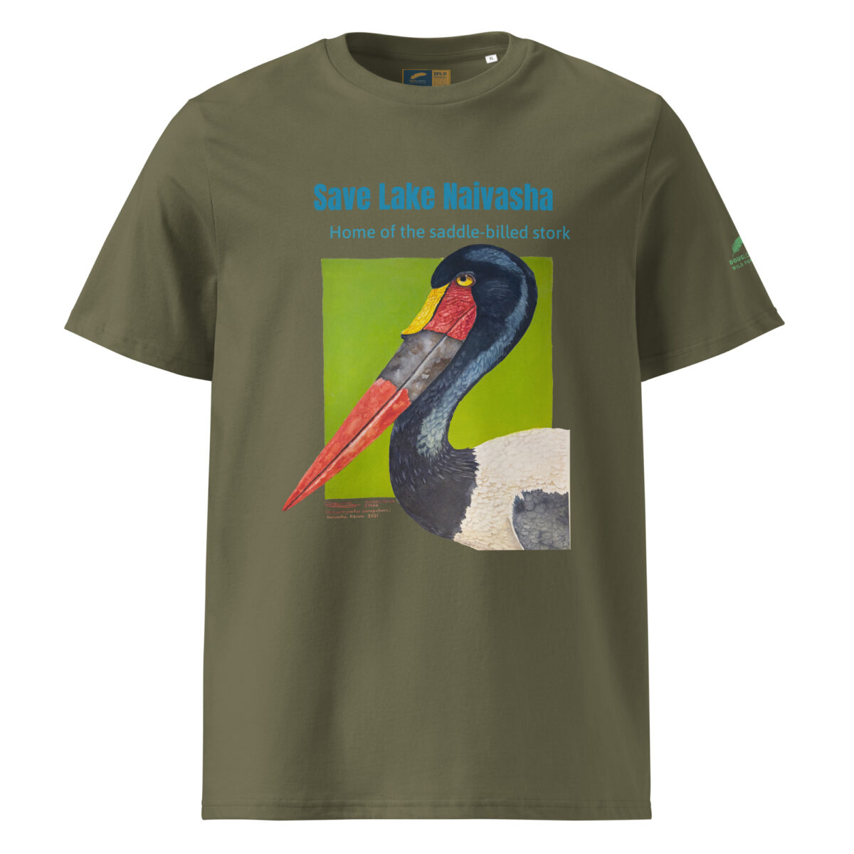 Unisex organic ribbed neck t-shirt, save Lake Naivasha (saddle-billed stork) - Image 17