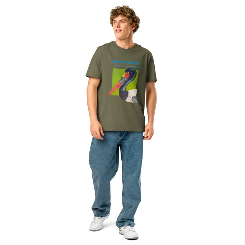 Unisex organic ribbed neck t-shirt, save Lake Naivasha (saddle-billed stork) - Image 38