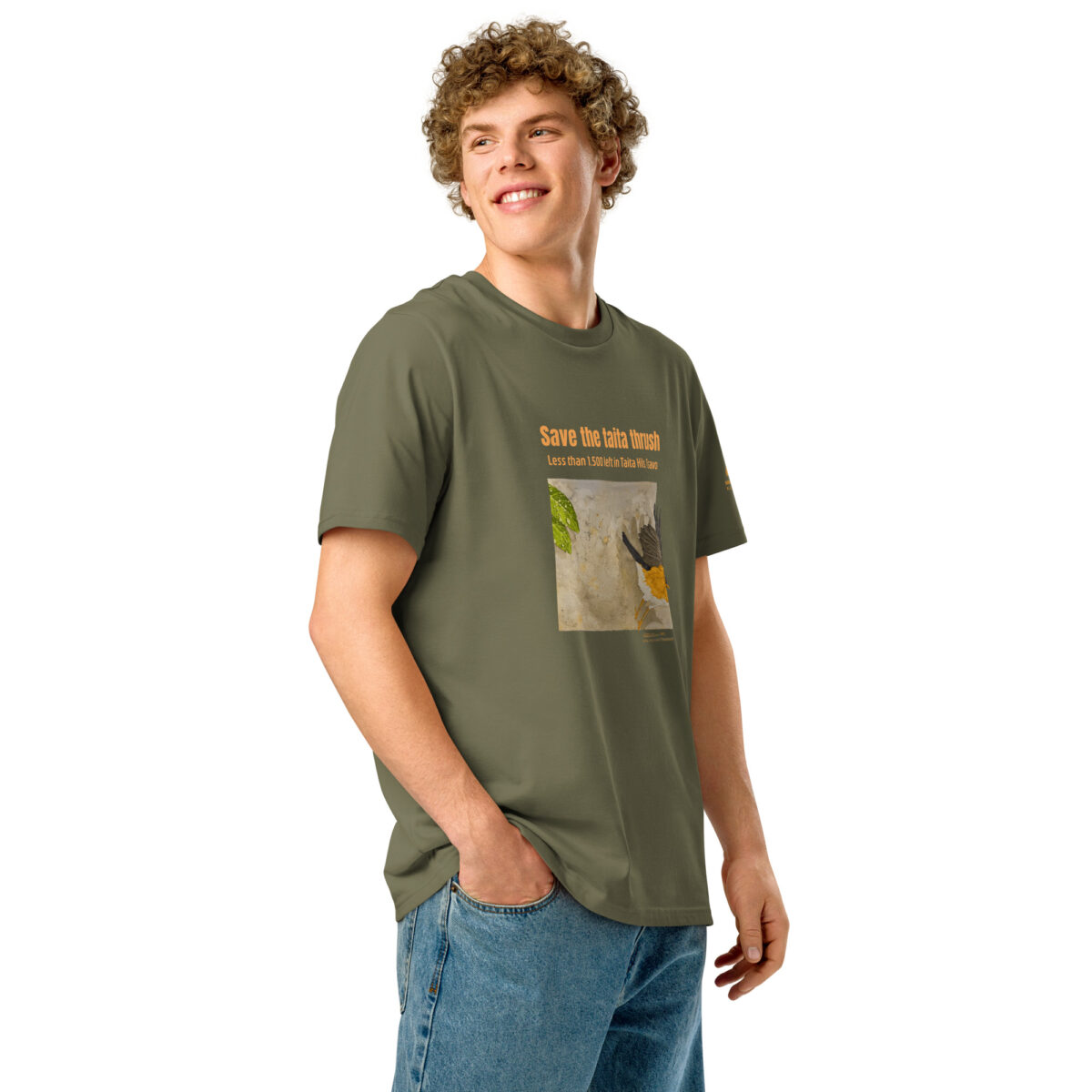 Unisex organic ribbed neck t-shirt, save the Taita thrush - Image 13