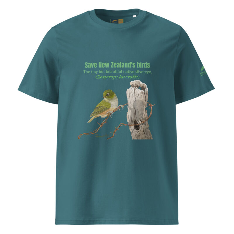 Unisex organic ribbed neck t-shirt, save New Zealand's birds (waxeye) - Image 14