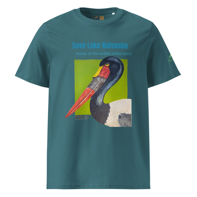 Unisex organic ribbed neck t-shirt, save Lake Naivasha (saddle-billed stork) - Image 14