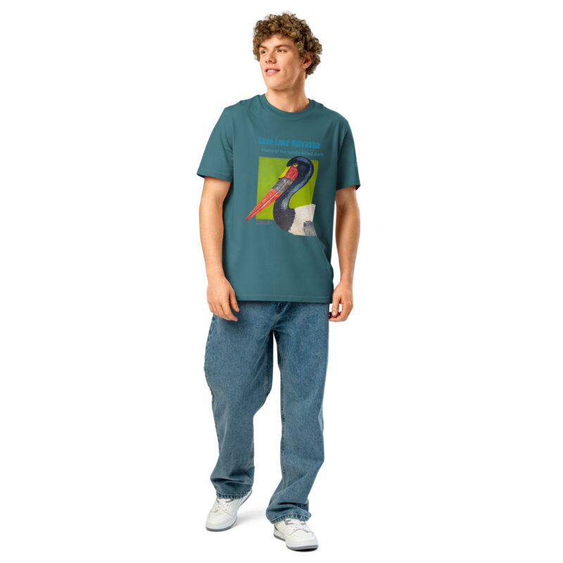 Unisex organic ribbed neck t-shirt, save Lake Naivasha (saddle-billed stork) - Image 35