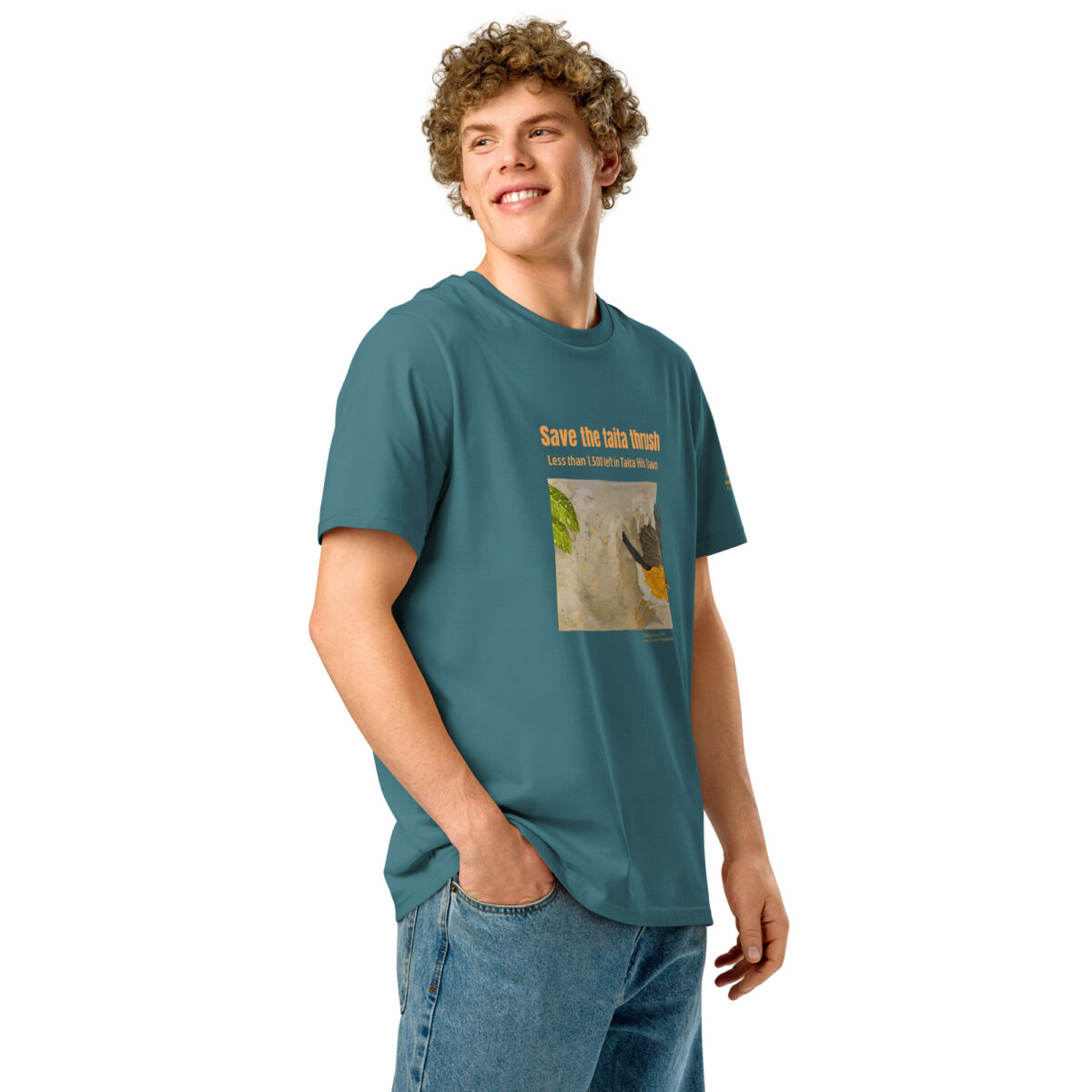 Unisex organic ribbed neck t-shirt, save the Taita thrush - Image 10