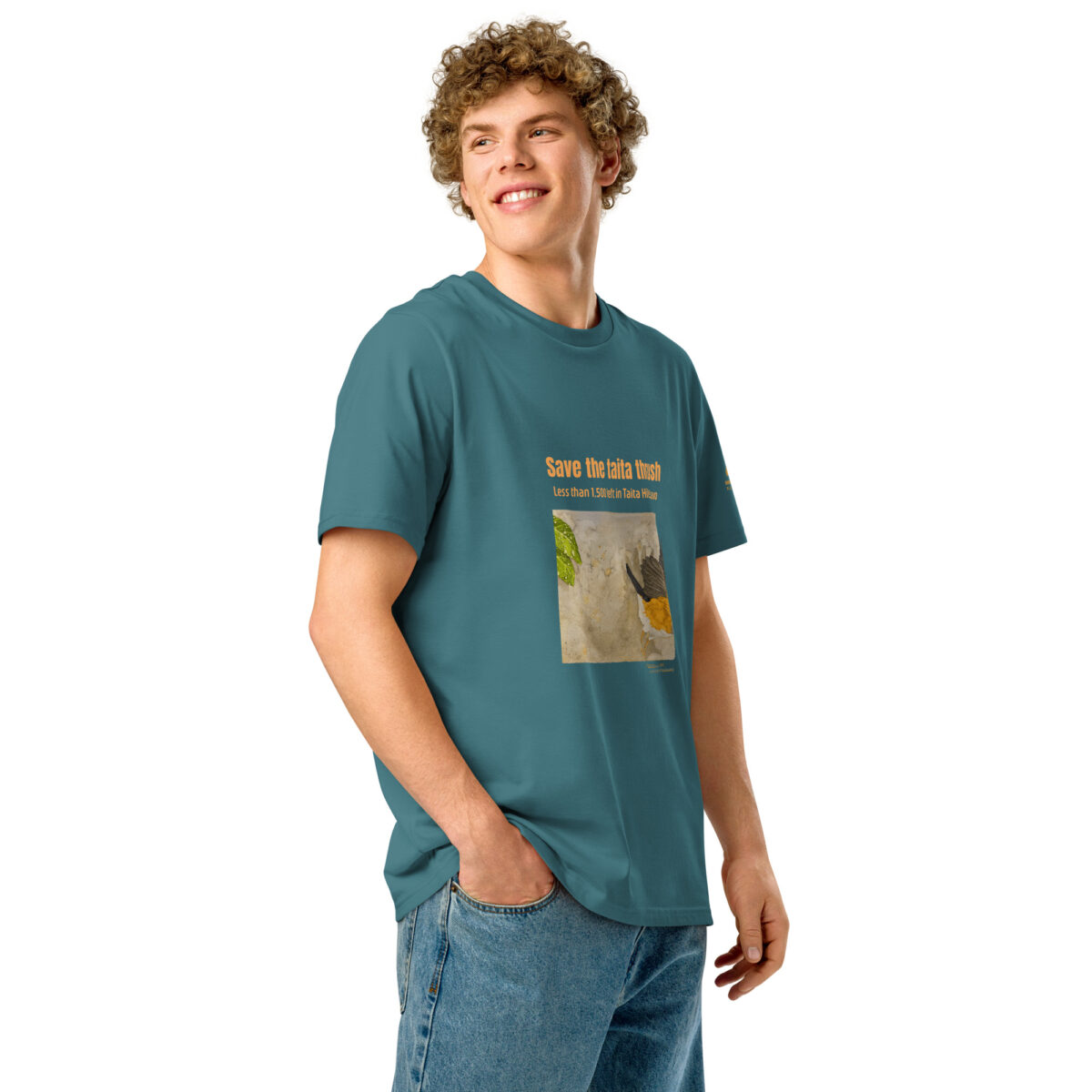 Unisex organic ribbed neck t-shirt, save the Taita thrush - Image 10
