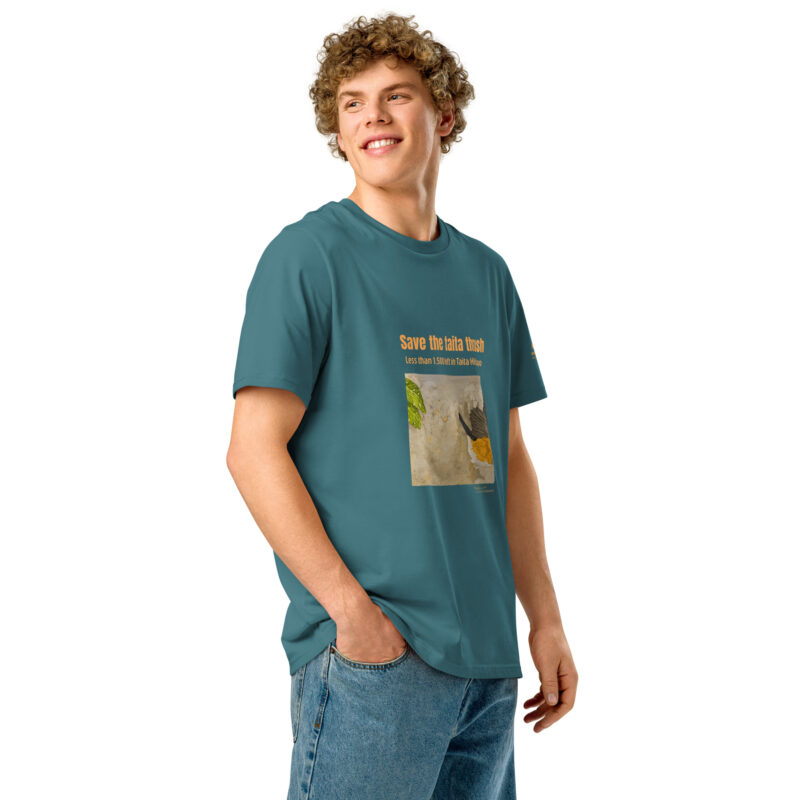 Unisex organic ribbed neck t-shirt, save the Taita thrush - Image 10
