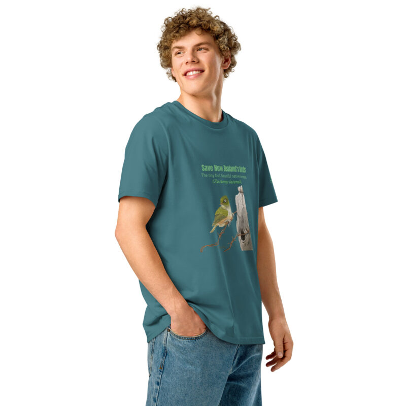 Unisex organic ribbed neck t-shirt, save New Zealand's birds (waxeye) - Image 40