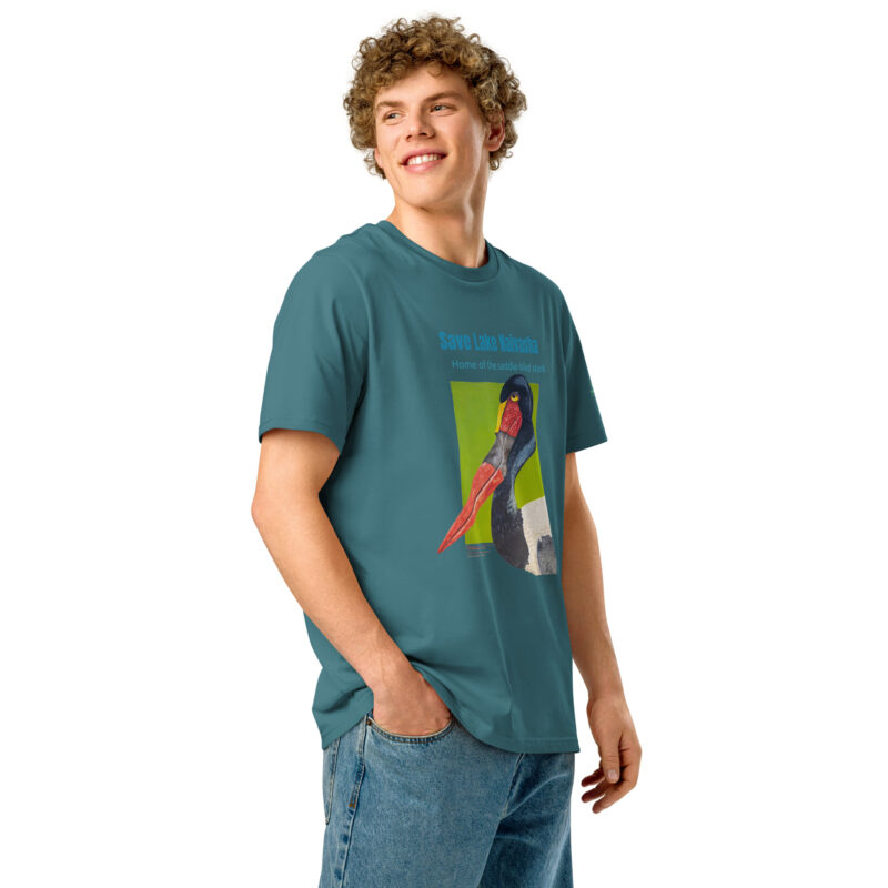 Unisex organic ribbed neck t-shirt, save Lake Naivasha (saddle-billed stork) - Image 34