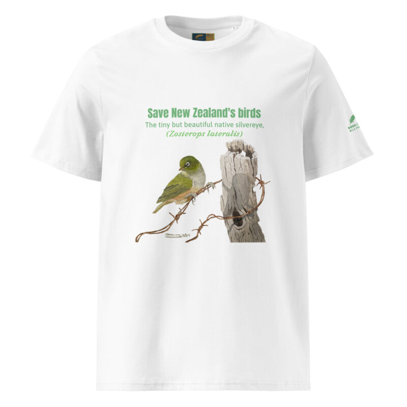 Unisex organic ribbed neck t-shirt, save New Zealand's birds (waxeye) - Image 26