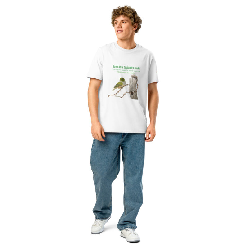 Unisex organic ribbed neck t-shirt, save New Zealand's birds (waxeye) - Image 53