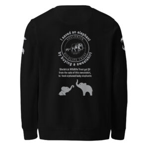 Unisex organic sweatshirt, save the elephants, grey text