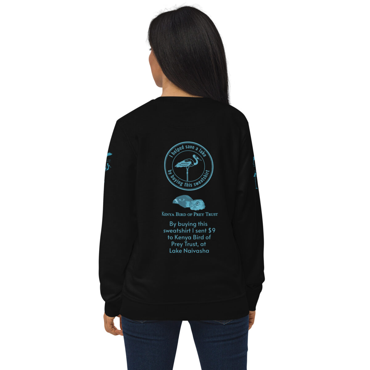 Unisex organic sweatshirt, save Lake Naivasha (saddle-billed stork) - Image 79