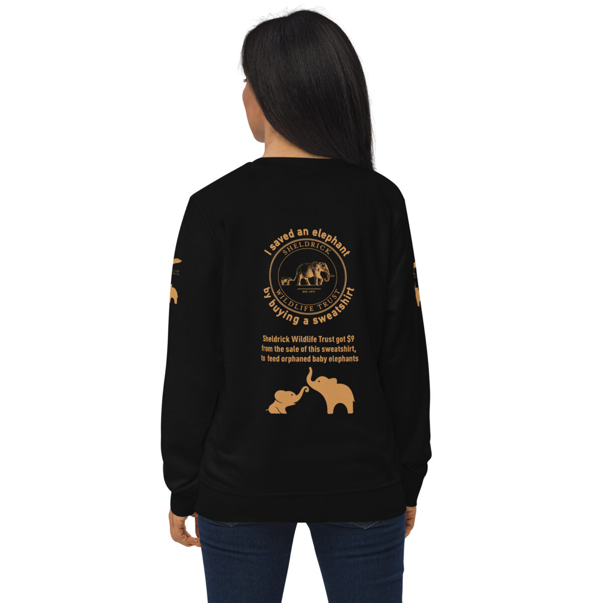 Unisex organic sweatshirt, Save the elephants (posterized art of "Tim",one of te last of thegiant tuskers. - Image 45